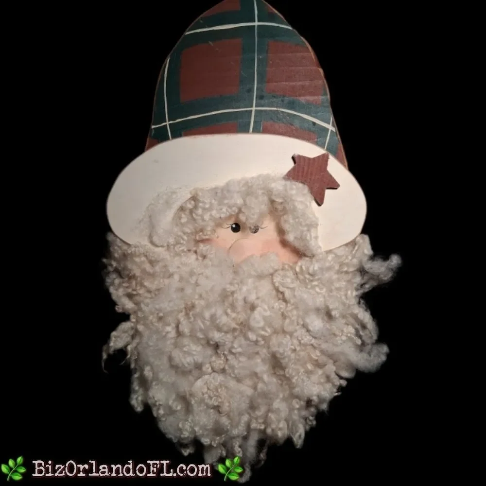 VINTAGE: Handcrafted Handpainted Wooden Santa Claus Mixed Media Wall Decor RARE